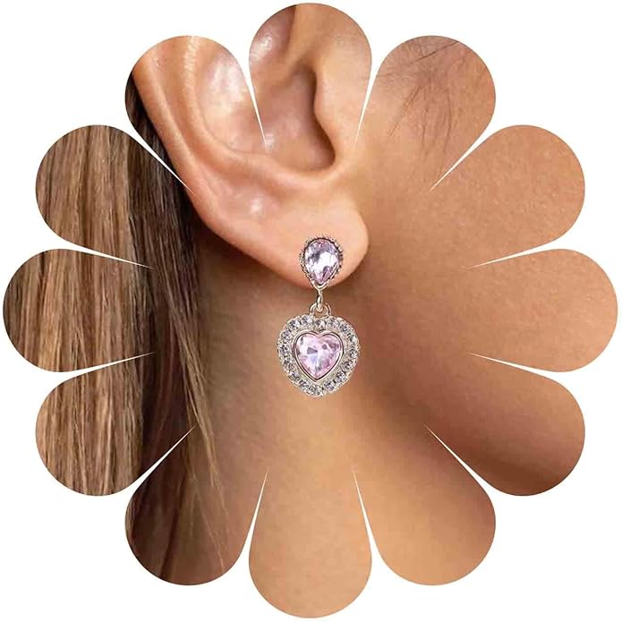 Vintage Emerald Heart Earrings Emerald Cz Teardrop Earrings Rhinestone Heart Drop Earrings Green Gemstone Stud Earrings Jewelry for Women(Green)-Velvo Beauty