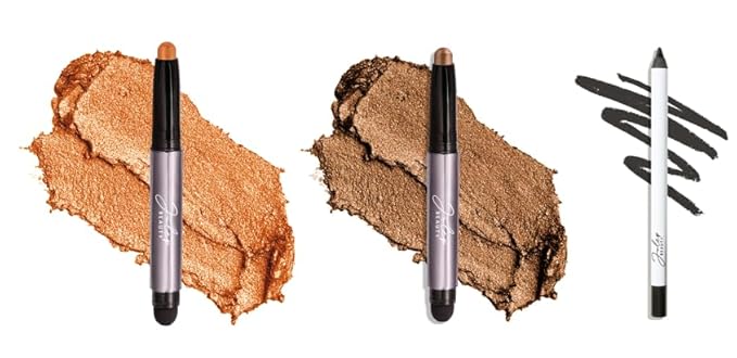 Julep Eyeshadow 101 Crème-to-Powder Eyeshadow Stick Duo + When Pencil Met Gel Sharpenable Multi-Use Longwear Eyeliner Pencil, 3pc Set - Bronze Shimmer, Soft Black & Marmalade Shimmer-Velvo Beauty