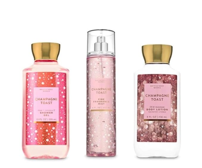 Bath & Body Works - Champagne Toast - Daily Trio - Shower Gel, Fine Fragrance Mist & Super Smooth Body Lotion (Packaging Varies)-Velvo Beauty