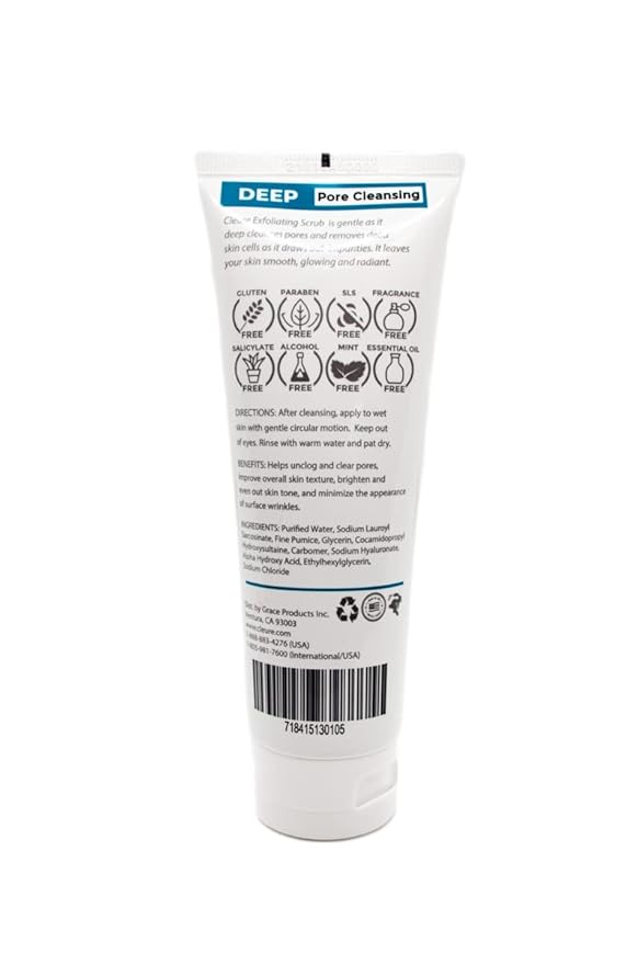 Cleure Hypoallergenic Exfoliating Facial Scrub, Free of Fragrance, Gluten, Paraben, Salicylate and Non-Comedogenic, Unscented, 4 oz-Velvo Beauty