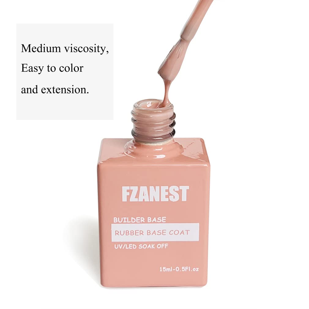 FZANEST Nude Rubber Nail Base Gel Polish, Builder Bottle Nail Strengthener Self-level Extension Fiber Gel, UV LED Base Coat-Velvo Beauty