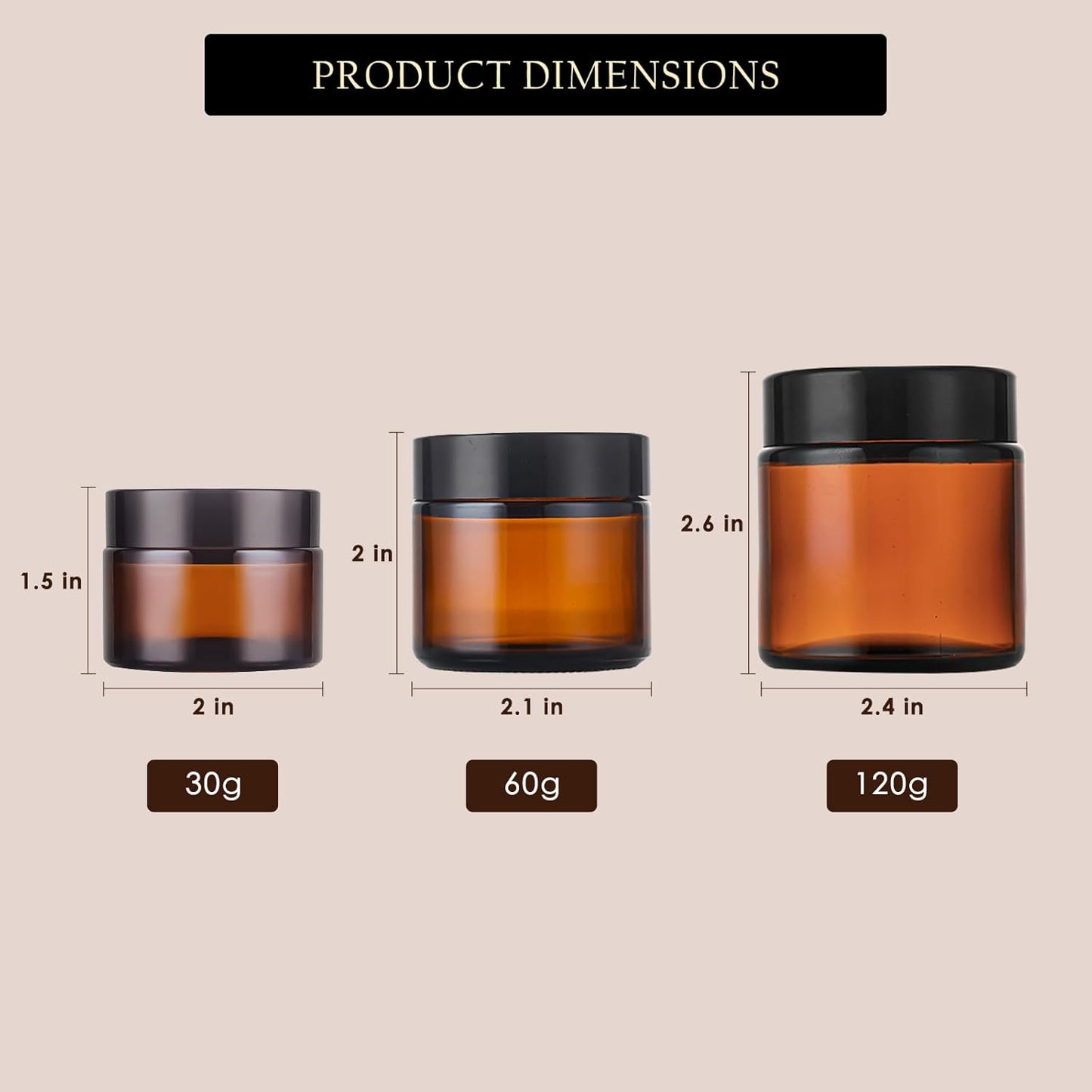 Lil Ray 4 oz Round Amber Glass Jar with Inner Liners and Black Lid (12pcs)-Velvo Beauty