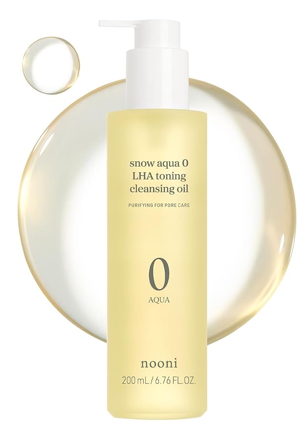 NOONI Facial Cleanser - Snow Aqua 0 LHA Toning Cleansing Oil | Makeup Blackhead Remover, Pore Control, Glass Skin, Help Control Sebum, Revitalizing, Moisturizing, Korean Skin Care, 6.76 Fl Oz (200 ml)-Velvo Beauty
