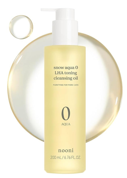 NOONI Facial Cleanser - Snow Aqua 0 LHA Toning Cleansing Oil | Makeup Blackhead Remover, Pore Control, Glass Skin, Help Control Sebum, Revitalizing, Moisturizing, Korean Skin Care, 6.76 Fl Oz (200 ml)-Velvo Beauty