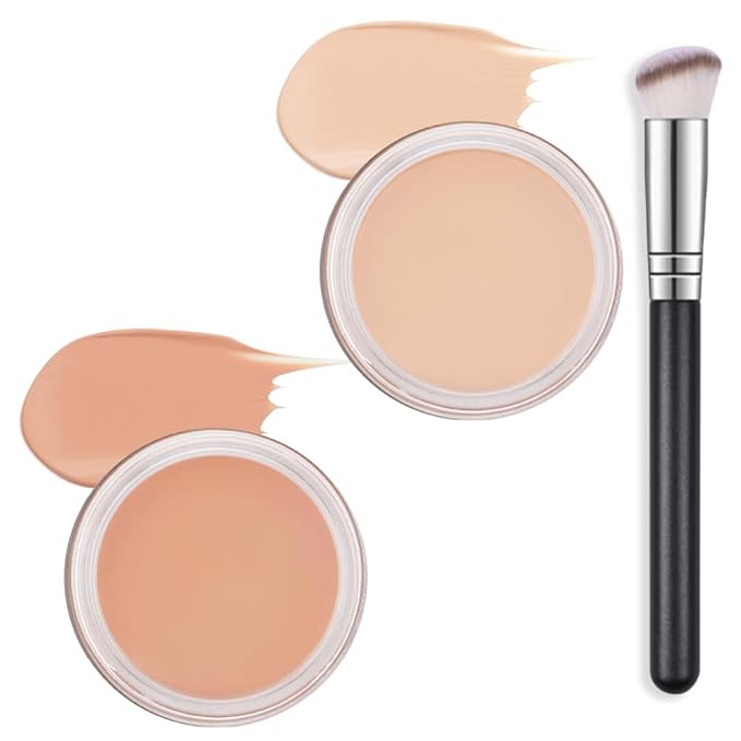 Kaely 2Pcs Pot Concealer Full Coverage Set,under Eye Brightener Concealer for Conceals Dark Circles,Waterproof Foundation Face Makeup Brush Kit,Color Correcting Concealer,02+03-Velvo Beauty