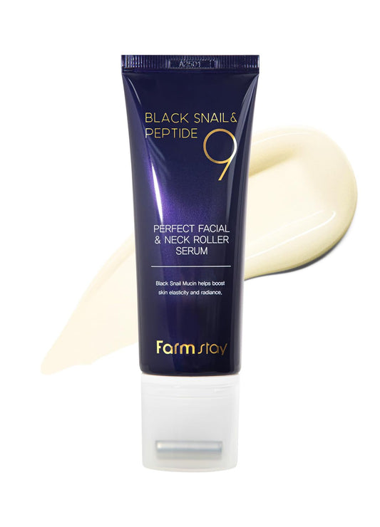 Farmstay Black Snail & Peptide 9 Perfect Facial & Neck Roller Serum – Firming & Lifting, Deep Hydration & Skin Elasticity, Snail Mucin & 9 Peptides for Youthful Glow & Smooth Skin, 100ml-Velvo Beauty
