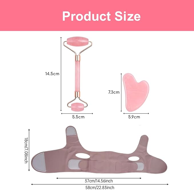 Gua Sha Facial Tools - Jade Roller for Face Beauty Gift Sets Reduces Puffiness, Sleep Mask, Face Lifting Double Chin Strap, Skin Care Massage Self Care Gift for Women-Velvo Beauty