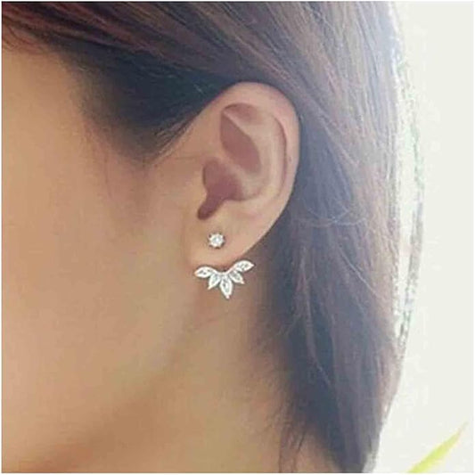 Boho Crystal Lotus Jackets Earrings Gold Crystal Studs Earrings Sparkle Rhinestone Ear Jackets Earrings CZ Ear Climber Earrings Wedding Earrings Jewelry for Women and Girls-Velvo Beauty