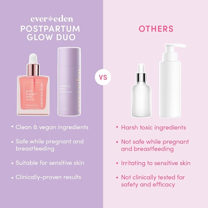 Evereden Postpartum Glow Duo - Petit Bouquet Belly Oil & Nourishing Stretch Mark Cream - Dermatologist-Developed Clean & Vegan Maternity Skincare Postpartum Gifts for New Mom - Stretch Mark Reduction-Velvo Beauty