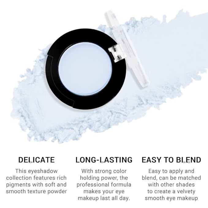 Light White Blue Single Matte Eyeshadow Makeup, Cream to Powder Monochrome Eye Shadow for Older Women, Daily Evening Girls Eyeshadow Palette Gift, sombras para ojos, Mini Vegan Travel Eye, #14-Velvo Beauty