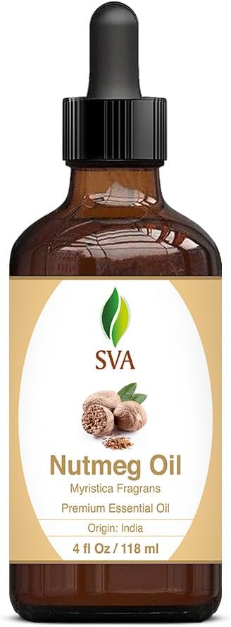 SVA Nutmeg Essential Oil – 4 Fl Oz – 100% Natural Nutmeg Oil - for Diffuser, Hair Care, Face, Skin Care, Aromatherapy, Scalp and Body Massage, Soap and Candle Making – with Dropper-Velvo Beauty