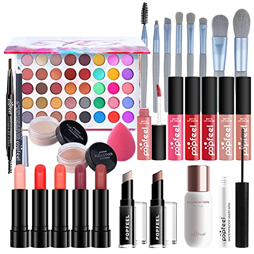 All-in-one Holiday Make up Gift Set | Makeup Kit for Women Full Kit Essential Starter Bundle Include Eyeshadow Palette Lipstick Blush Foundation Concealer Face Powder Mascara Lipgloss Brush-Velvo Beauty