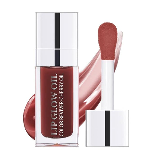 Hydrating Lip Glow Oil, Moisturizing Lip Glow Oil, Nourishing Glossy Transparent Lip Oil, Plumping Lip Oil, Lip Balm, Non-sticky Tinted Toot Lip Balm for Lip Care (BROWN) 0.2 OZ-Velvo Beauty
