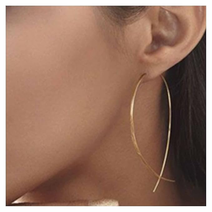 Boho Thin Arch Hoop Earrings Gold Threader Wire Earrings Open Hoop Earrings Minimal Everyday Earrings Jewelry for Women and Girls-Velvo Beauty