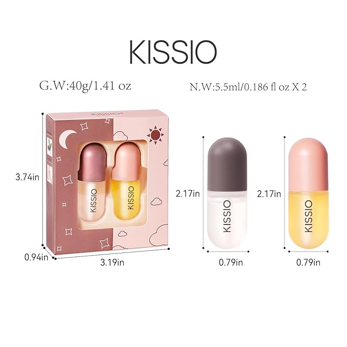 KISSIO Lip Plumper Set,Natural Lip Plumper,Lip Care, Lip Plumper Gloss,Lip Moisturizing Beautiful,Day Ues And Night Ues Set(2PCS)-Velvo Beauty