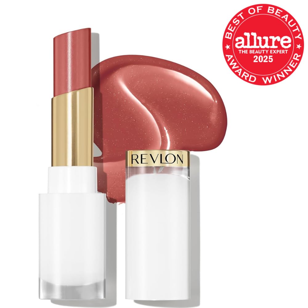 REVLON Super Lustrous Glass Shine Balm, Hydrating Tinted Lipstick, Sheer, Glossy Shiny Finish, 004 Nude Illuminator, 0.11 oz-Velvo Beauty