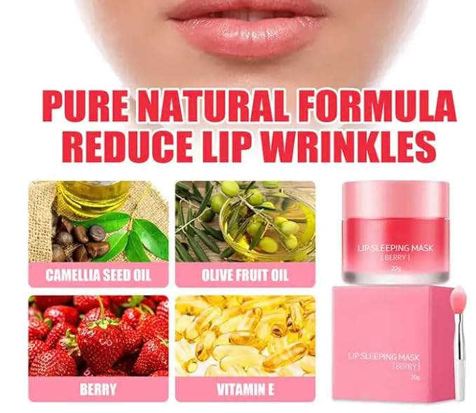 Lip Sleeping Mask | Made With Lip Plump Complex of Collagen, Vitamin C, Hyaluronic Acid & Coconut Oil | Moisturize & Nourish Dry, Chapped Lips | Organic, Vegan & Cruelty Free-Velvo Beauty