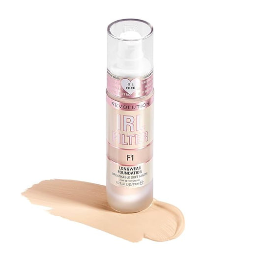 Revolution Beauty, IRL Filter Longwear Foundation, Soft & Breathable Formula, Medium to Full Coverage, Matte Finish, F1, 0.7 Fl. Oz-Velvo Beauty