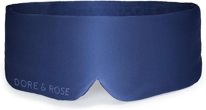 Dore & Rose Deep Sleep Mask Light Blocking, 23 Momme Mulberry Silk Eye Mask, Ultra Soft, Adjustable - Travel Sleeping Mask for Men & Women - Dark Blue-Velvo Beauty