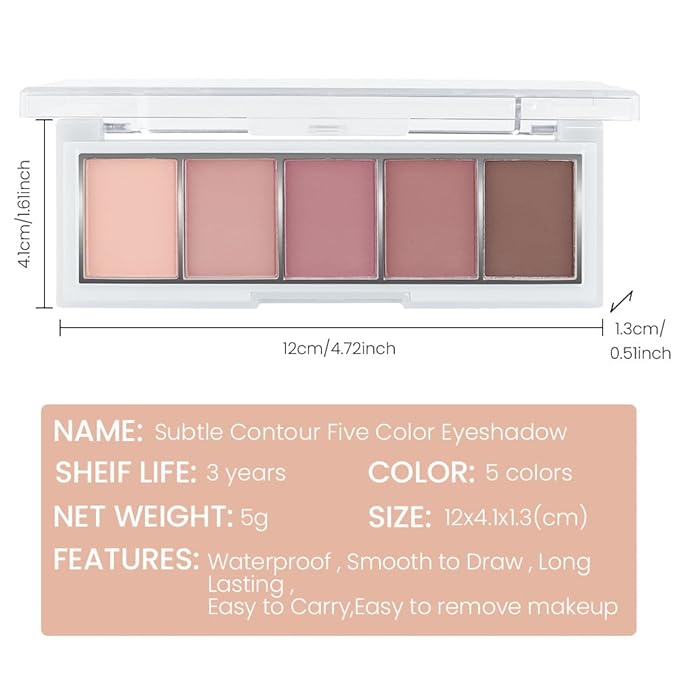 5 Colors Matte Pink Eyeshadow Makeup Palette, Nude Pink Rose Mauve Brown Cocoa Neutral Matte Cream Mini Eye Shadow Palette Makeup for Older Women Blue Green Eye, Blush Contour Palettes sombras de ojos-Velvo Beauty