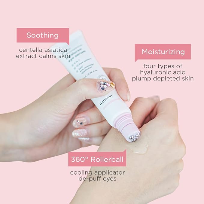Hanskin Real Complexion Hyaluron Eye Serum, 360° Eye Massage Applicator, De-Puff Moisturize Hydrate [25ml]-Velvo Beauty