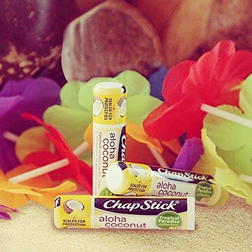 Chapstick Limited Edition Tropical Paradise Collection Aloha Coconut Flavored Skin Protectant Lip Balm Tube - Great for Moisturizing & Hydrating Chapped, Cracked, Dry Lips â€“ 0.15oz Each, 12 Sticks-Velvo Beauty