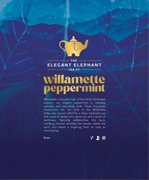 Willamette Peppermint Tea, Organic Loose Leaf Mint Herbal Tea – Soothing, Caffeine-Free – Refreshing Hot or Iced – 4 oz Resealable Bag (Makes 50 Cups) – The Elegant Elephant-Velvo Beauty