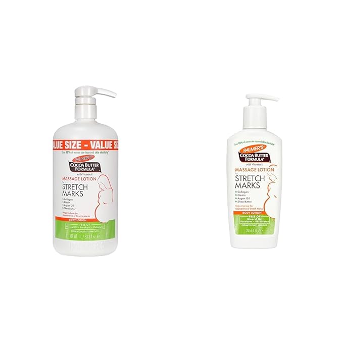 Palmer's Cocoa Butter Pregnancy Stretch Mark Lotion with Shea Butter, Oils, Collagen, and Elastin, 33.8 and 8.5 Ounces-Velvo Beauty