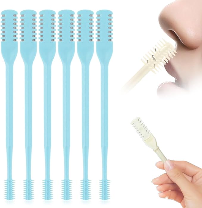Nasal Hair Cutter, 2025 Upgraded Double Sided Noses Hairs Knife, 360° Rotating Portable Manual Nose Hair Trimmer, Noses Hairs Remover for Women Men Travel Essentials (Blue, 6 Pcs)-Velvo Beauty