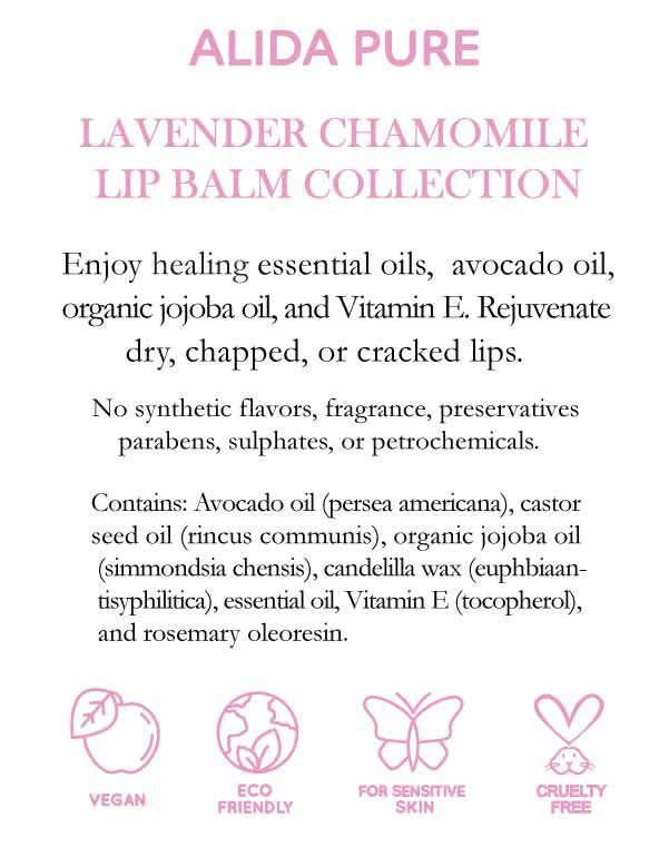 Lavender Chamomile Lip Balm Collection, Vegan Set, Beeswax Free, with Organic Jojoba and Avocado Oil, Vitamin E, Natural Moisturizer for Dry, Chapped Lips, 3 Tube Set-Velvo Beauty