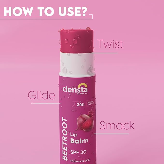 Clensta Beetroot SPF 30 Tinted Lip Balm | Hydrating & Moisturizing Lip Care with Hyaluronic Acid | Broad Spectrum Lip Sunscreen | 4.5g-Velvo Beauty