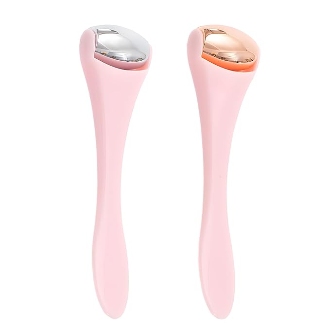 TORMEN Mini Eye & Face Rollers, Stainless Steel Eye Massage Ice Roller, Facial Beauty Tool for reduces puffy eyelids, Dark Circles Relief, Skin Care,muscle soreness,Facial cold compress (2pcs, Pink)-Velvo Beauty