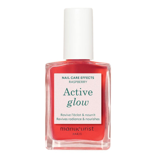 Manucurist Active Glow Raspberry Nail Polish & Care - Ultra-Glowy 2 in 1 Nail Concealer & Care - Plant-Based Ingredients: Sweet Almond Oil, Raspberry for Nourished Nail Rosy Mirror-Like Shine-Velvo Beauty