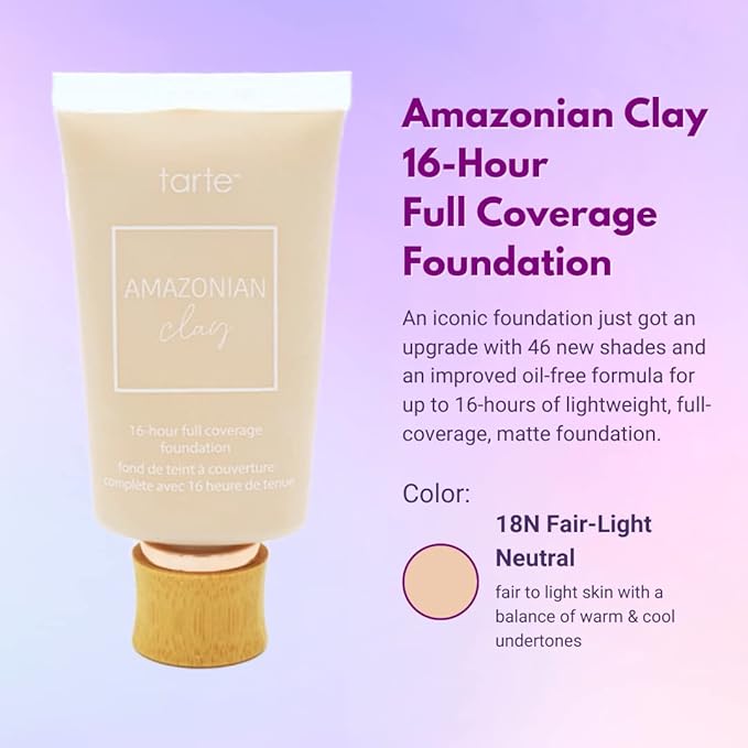 tarte Amazonian Clay 16-Hour Full Coverage Foundation 18N Fair-Light Neutral-Velvo Beauty