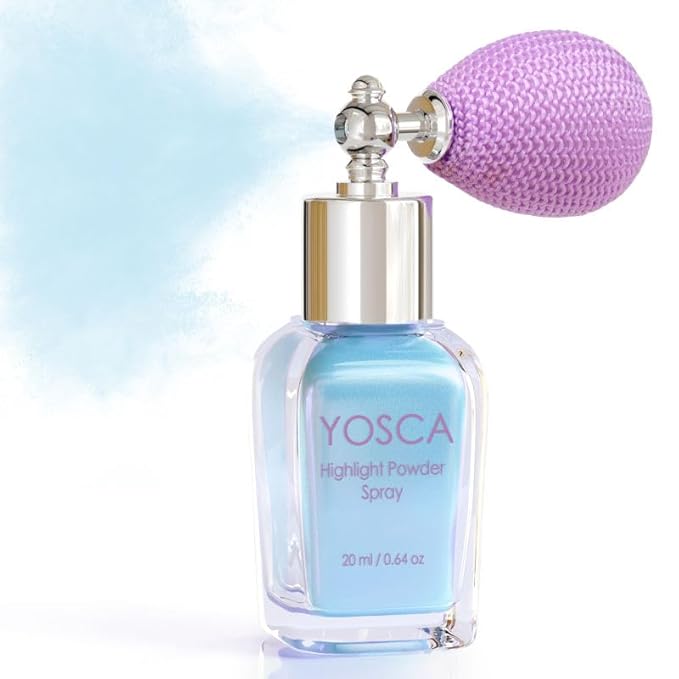 Yosca Highlighter Powder Spray, 20ML Cosmetic Grade Shimmer Powder Blue Glitter Spray Sparkle Highlighter Makeup Festival Concert Accessorise for Rave Clothes Hair Face Nail Art - Cedre Lake-Velvo Beauty