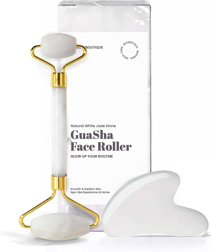 ROSELYNBOUTIQUE Gua Sha Facial Tools & Face Roller for Wrinkless Natural Skincare Tool Jade Roller Guasha Tool for Face Facial Massager (White Jade)-Velvo Beauty