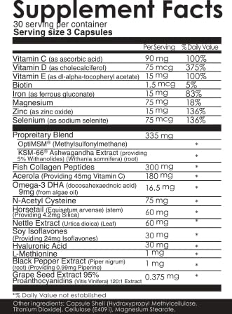 Hair Growth Vitamins for Women with Biotin, Collagen Peptides, Vitamin C & Omega-3 – 90 Capsules – Hair Supplements for Menopause & Postpartum – Hormonal Balance Support & Thicker Hair for Women-Velvo Beauty