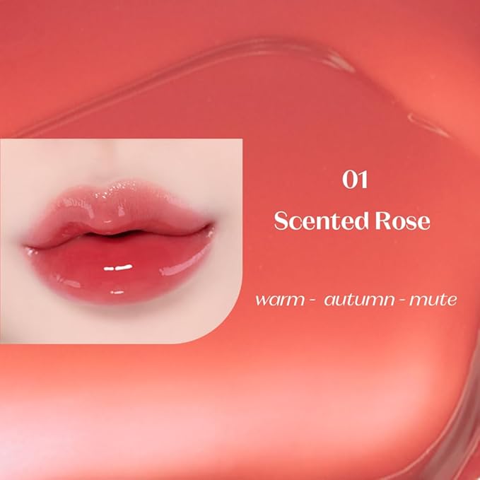 ETUDE Over Glowy Lip Stain Tint #1 Scented Rose | Non-Sticky Vegan Lip Tint | Moisturized & Long-lasting Lip Gloss | Daily Tint for Dry Lips K-beauty-Velvo Beauty