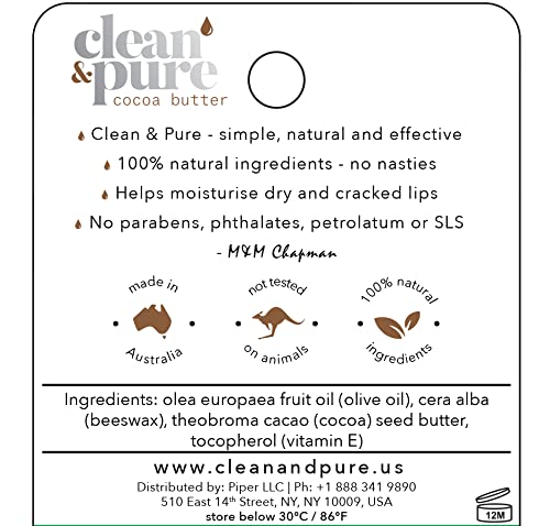 Lip Balm (Cocoa Butter) 100% Natural Beeswax | Olive Oil Based Treatment for Dry, Chapped Lips | Made in Australia…-Velvo Beauty