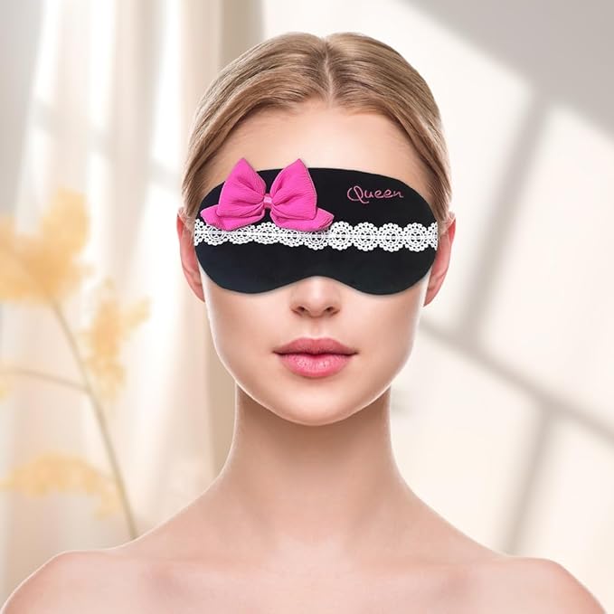 PERFECTSIGHT Bow Sleep Eye Masks, Cute Plush Sleep Eye Cover Lightweight Adjustable Eyeshade Faux Fur Mask Cover for Women Men Sleep Travel Nap-Velvo Beauty
