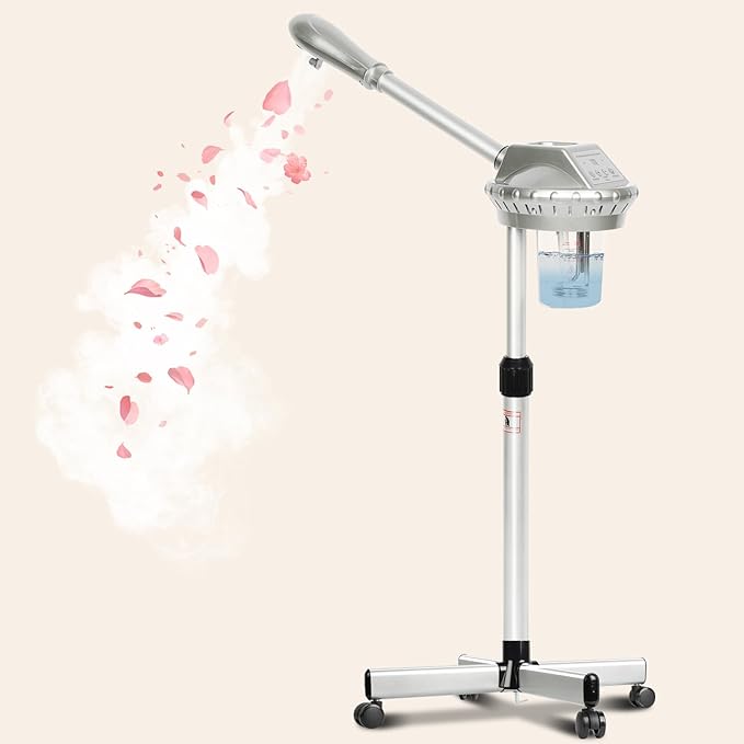 Facial Steamer Professional,Face Steamer for Estheticians with Hot Mist & Timer Function,Height Adjustable Vaporizador Facial Steamr on Wheels-Velvo Beauty