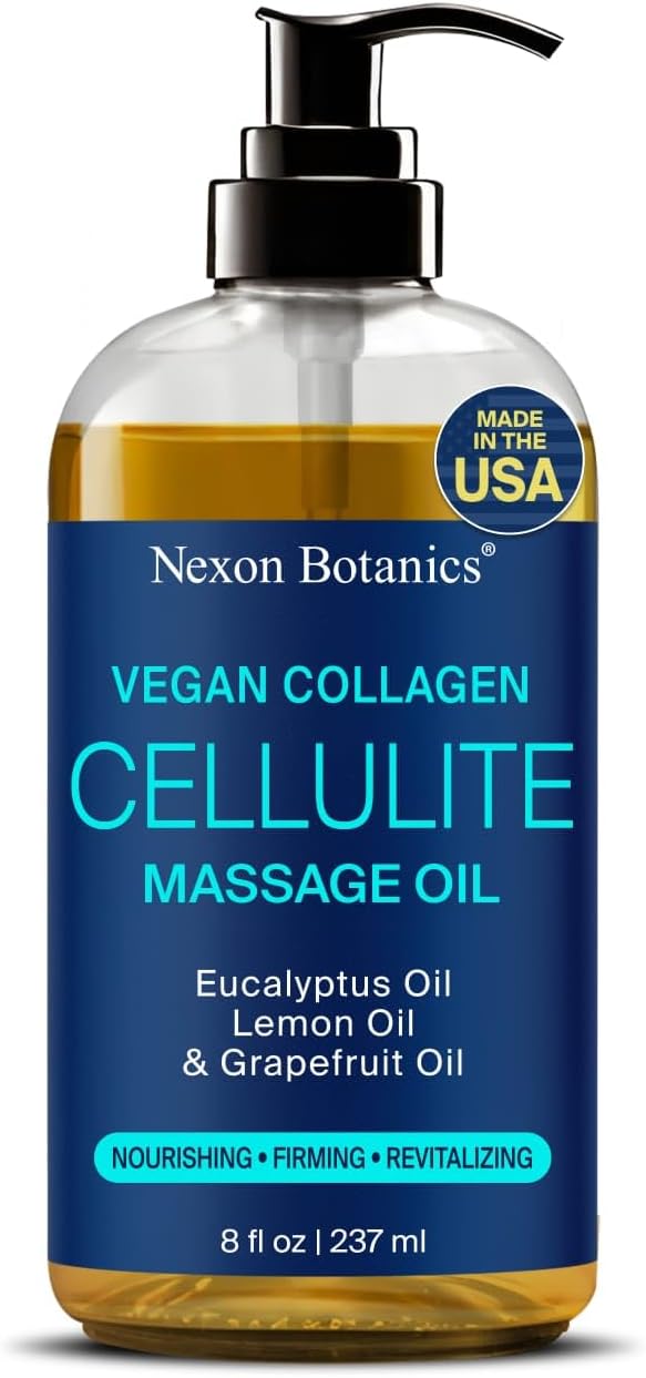 Anti-Cellulite Massage Oil for Massage Therapy 8 fl oz - Refreshing and Relaxing - Natural Oils with Vegan Collagen and Stem Cells - for Men and Women - Nexon Botanics-Velvo Beauty