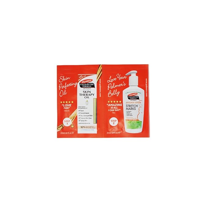 Palmer's Cocoa Butter Formula Skin Therapy Oil and Massage Lotion for Stretch Marks, Travel Pack, 0.68 FL OZ, Intensive Hydration, Skin Elasticity, Pregnancy Safe, Paraben-Free, 10 CT, W/Travel Pouch-Velvo Beauty