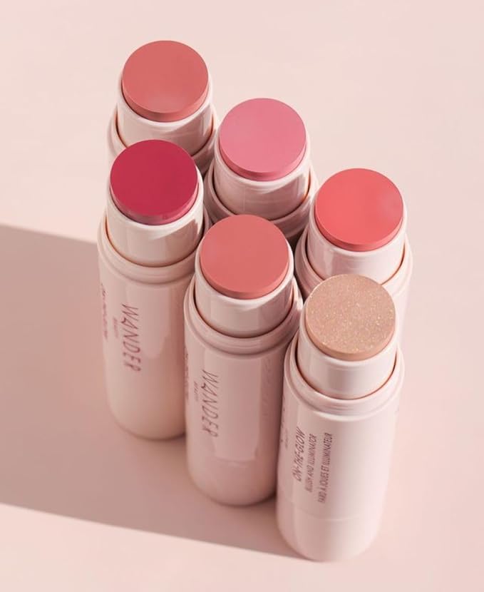 Wander Beauty On-the-Glow Blush and Illuminator - Coral Rose/Nude Glow - 7-in-1 Hydrating Cream Blush & Highlighting Stick - Stick Blush for Cheeks, Lip, & Body - Highlighter Makeup & Blush - 0.4 oz-Velvo Beauty