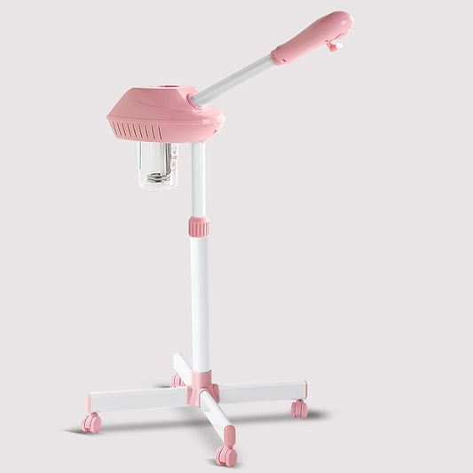 Face Steamer on Wheel Professional Ozone Face Steamer for Deep Facial Cleansing Pink-Velvo Beauty