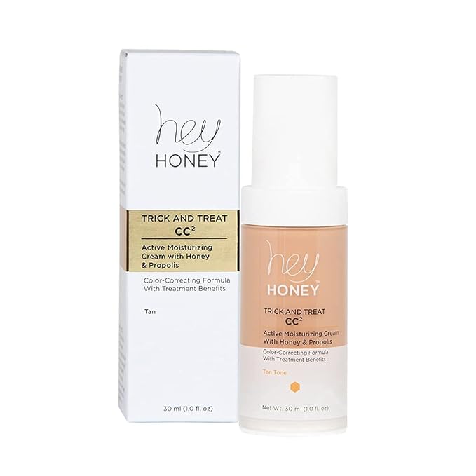 Hey Honey Trick and Treat CC² Cream SPF 46 | Active Moisturizing Color Correcting Cream with Honey & Propolis | Best Cover For Rosacea, Skin Redness & Mature Skin | 1 oz (Tan Tone)-Velvo Beauty