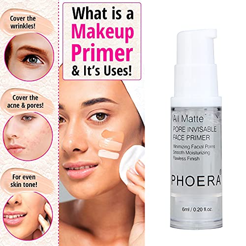 PHOERA Setting Powder and PHOERA Face Primer Makeup, Control Oil Brighten Skin Color Cover Blemish Whitening Face Setting Loose Powder（2 Pcs） (01 Translucent +makeup primer)-Velvo Beauty