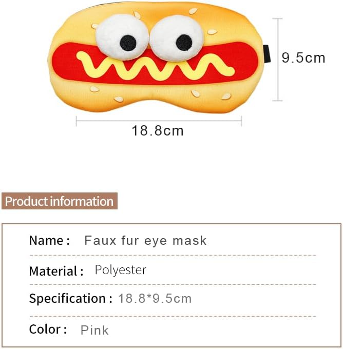 PERFECTSIGHT Sleep Eye Masks, Cute Plush Sleep Eye Cover Lightweight Adjustable Eyeshade Faux Fur Mask Cover for Women Men Sleep Travel Nap (Hotdog)-Velvo Beauty