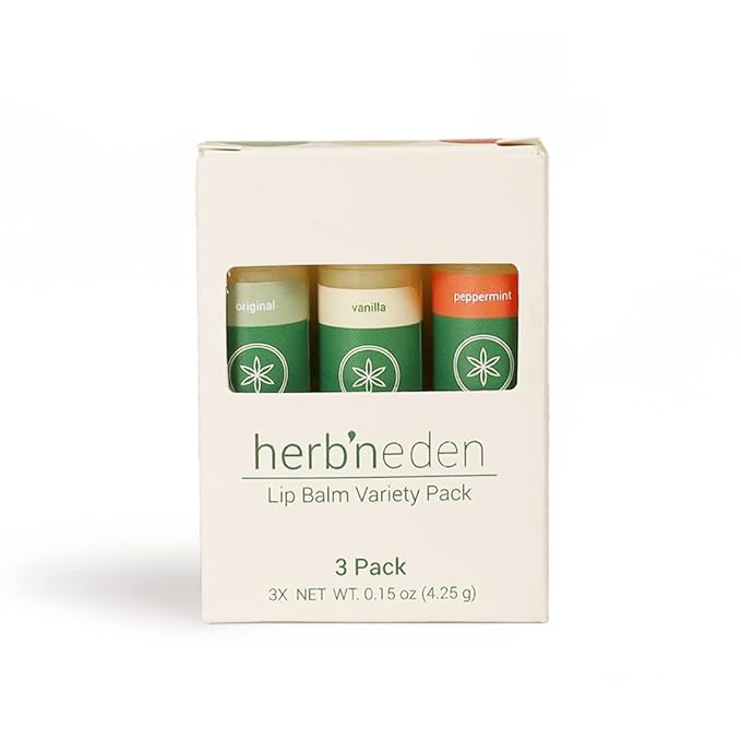 Herb’N Eden Lip Balm Variety Pack of 3 | Moisturizing and Soothing for Dry, Chapped Lips | Vanilla, Peppermint, Unscented | 100% Natural Ingredients | Essential Oils-Velvo Beauty