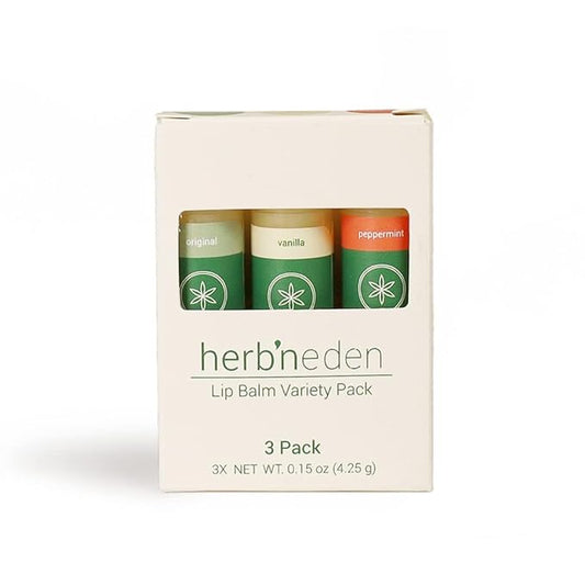 Herb’N Eden Lip Balm Variety Pack of 3 | Moisturizing and Soothing for Dry, Chapped Lips | Vanilla, Peppermint, Unscented | 100% Natural Ingredients | Essential Oils-Velvo Beauty